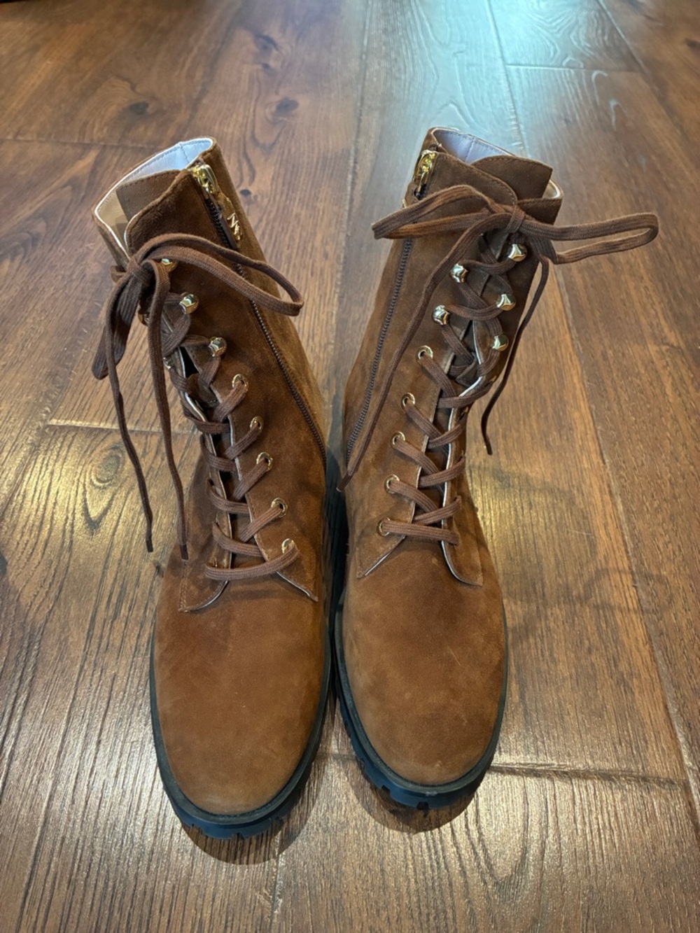 Stuart Weitzman Brown Suede Lace-Up Combat Boots
